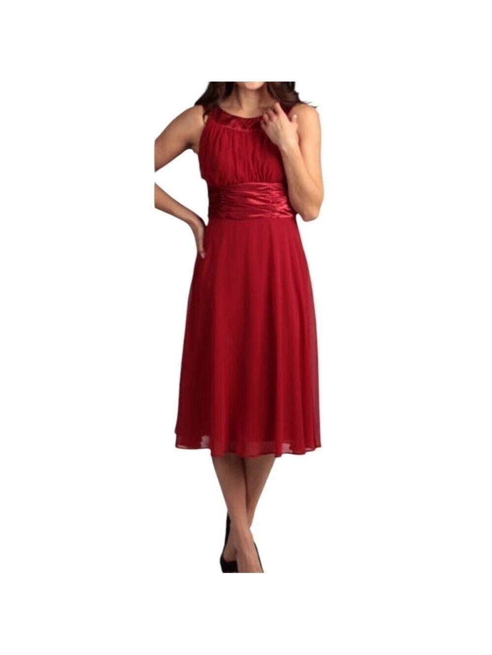 Vintage connected apparel Garnet Red Chiffon Satin Trim Evening Party Dress 16